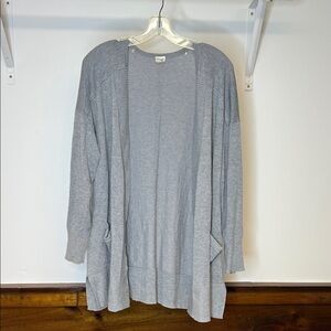 Terra & Sky Light Gray Open Front Cardigan- 14W